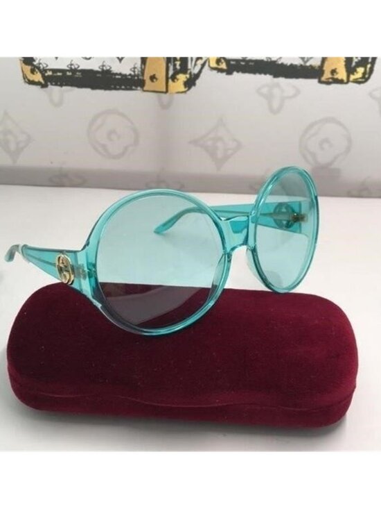 New Authentic Gucci GG0954S 001 Prestige Light Blue Oversized Round Sunglasses , main image 7
